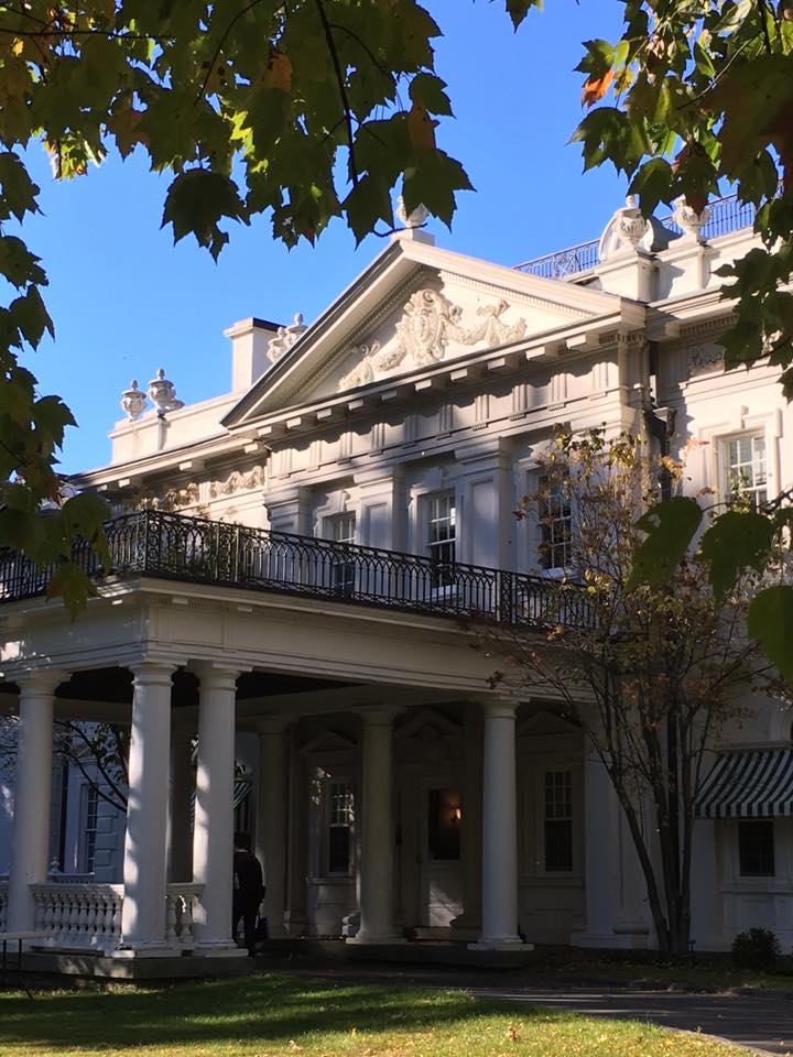 Front entry and portico to Blithewood Manor